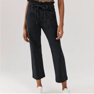 Something Navy Women’s Black Agnes Paperbag Denim Jeans Cropped Size S